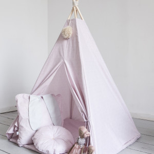 Namiot indiański Tipi różowy z dwustronną podłogą. Idealny do zabawy w domu, tarasie oraz w plenerze.