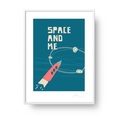 Plakat/ obrazek do pokoju chłopca"Space and me " Rakieta, kosmos.