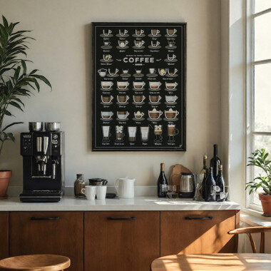 Plakat do kuchni z infografiką przepisów na kawę 38 sposobów parzenia kawy format A2
