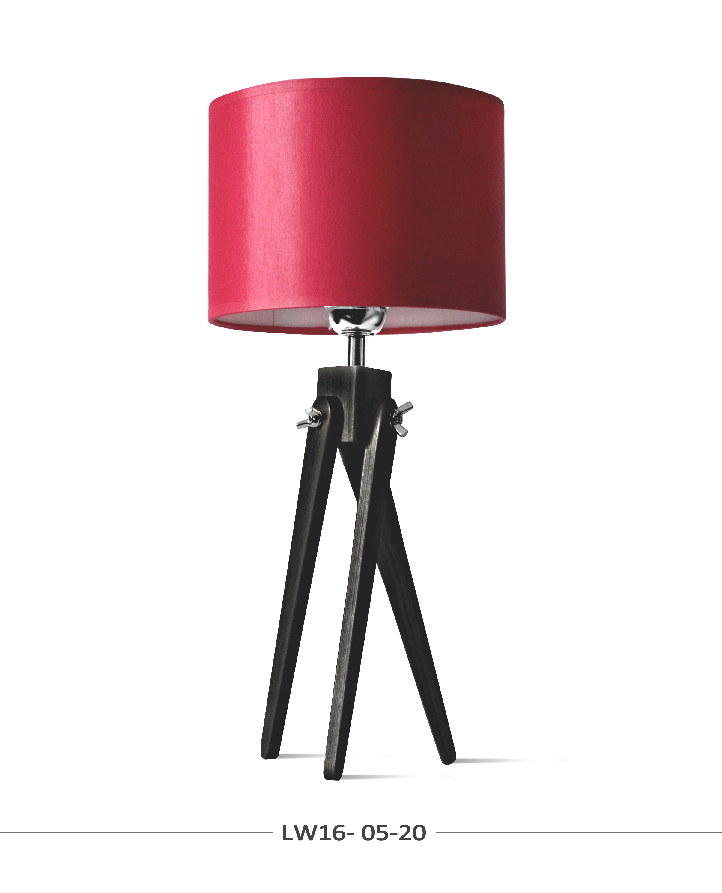 LW16-05-20 Lampa nocna sztalugowa, trójnóg z czerwonym abażurem.