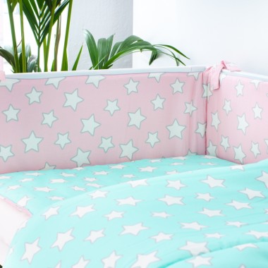 OCHRANIACZ DO ŁÓŻECZKA DZIECIĘCEGO PINK & MINT STARS- Różowo-miętowy.