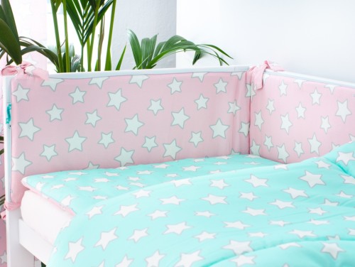 OCHRANIACZ DO ŁÓŻECZKA DZIECIĘCEGO PINK & MINT STARS- Różowo-miętowy.