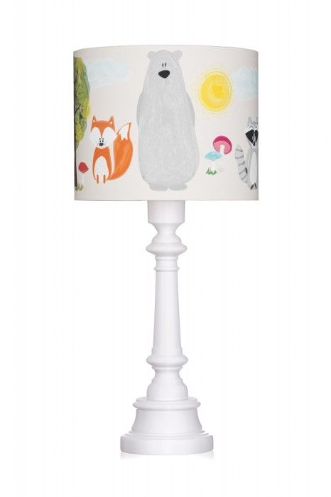Kolorowa LAMPA DLA DZIECI - PRZYJACIELE Z LASU LAMPKA W ZWIERZĄTKA NA BIALEJ PODSTAWIE