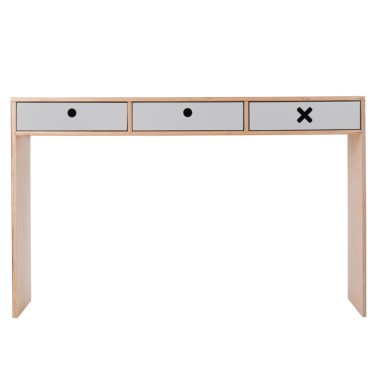 Szare, designerskie biurko z kolekcji kółko i krzyżyk-idealne do pokoju dziecka, nastolatka czy domowegou biura.