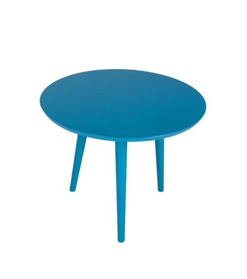 Niebieski, lekki fantazyjny stolik kawowy. Delikatny i jednocześnie elegancki kształt blatu wpasuje się do każdego wnętrza.Stoliczki sprawdzają się zarówno jako ławy; stoliki kawowe lub elementy dekoracyjne.