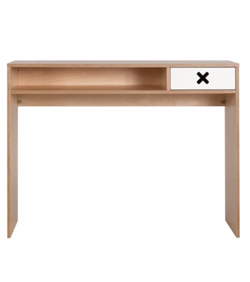 Białe drewniane designerskie biurko z kolekcji kółko i krzyżyk-idealne do pokoju dziecka, nastolatka czy domowegou biura.