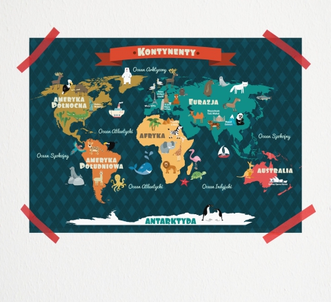 Plakat dla dziecka - Mapa Kontynentów