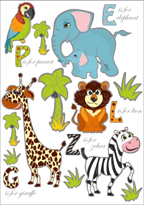 Naklejki na ścianę do pokoju dziecka-Safari -zwierzęta z Zoo