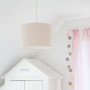 Oryginalna lampa wisząca/ żyrandol do pokoju dzieci z kolorowym abażurem- beżowa w kropki