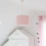 Oryginalna lampa wisząca/ żyrandol do pokoju dzieci z różowym abażurem w białe kropki