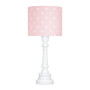Lampka stojąca na stolik różowa w białe kropki na białej podstawie