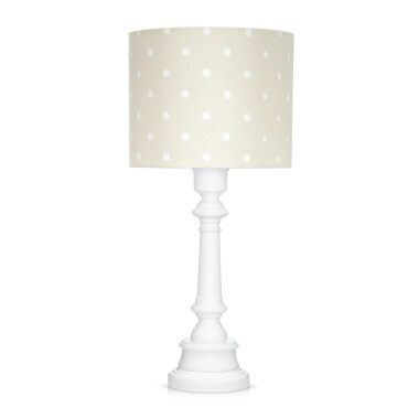 Lampka nocna do pokoju dziecka, elegancko beżowa w kropki na białej podstawie
