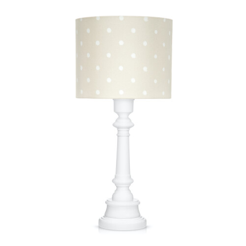 Lampka nocna do pokoju dziecka, elegancko beżowa w kropki na białej podstawie