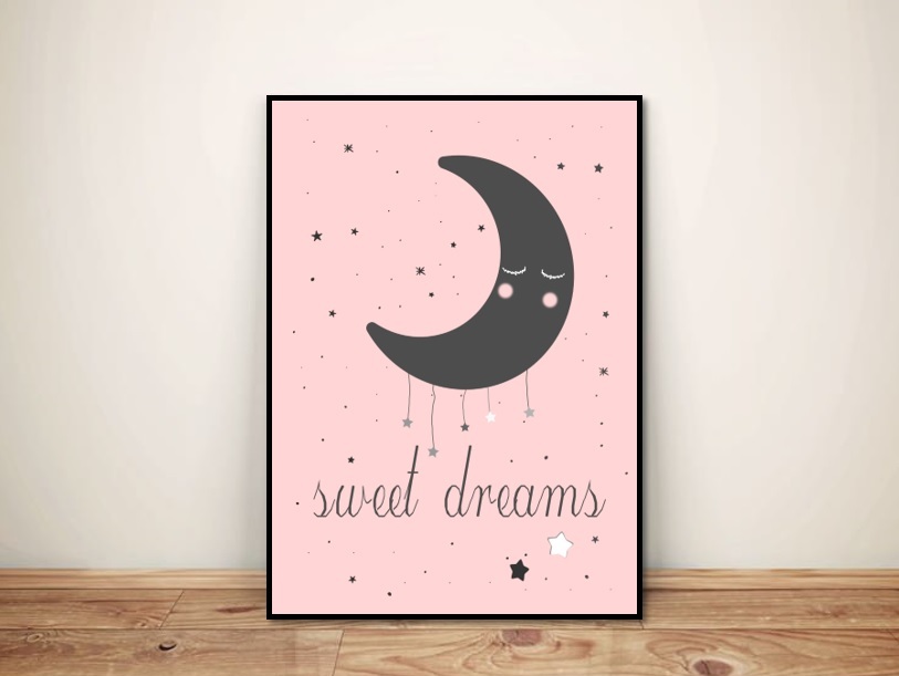 Plakat dla dzieci "Sweet dreams" księżyc