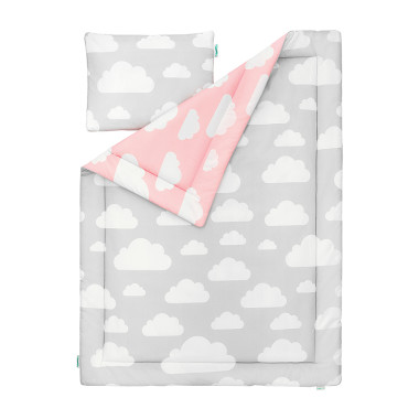 POŚCIEL DZIECIĘCA 100 X 135 CHMURKI PINK & GREY