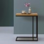 Felix - minimalistyczny nowoczesny stolik pomocniczy do salonu sypialni -  pasuje do stylu loft,  skandynawskiego - stalowy, blat drewniany dębowy