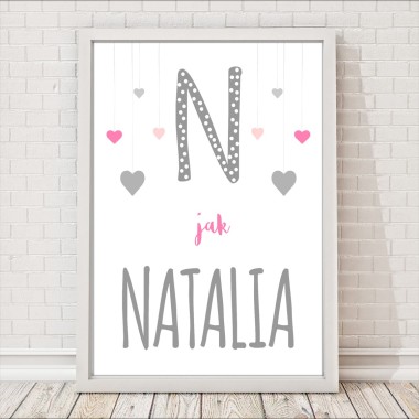 N JAK natalia serduszka plakat dla dzieci personalizowany