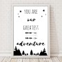 Plakat dla dzieci czarnobiały you are our greatest adventure obrazek