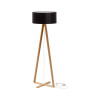 Nowoczesna elegancka minimalistyczna lampa podłogowa do salonu, sypialni, biura, gabinetu. Drewniana podstawa z czarnym abażurem.