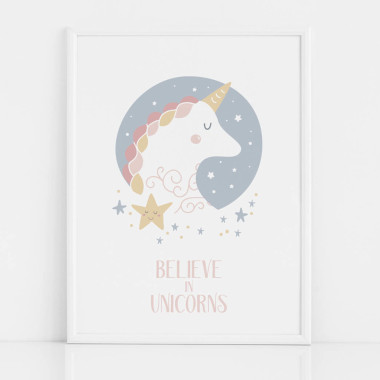 BELIEVE IN UNICORNS - UNICORN- plakat do pokoju dziecka z jednorożcem