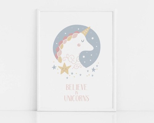 BELIEVE IN UNICORNS - UNICORN- plakat do pokoju dziecka z jednorożcem