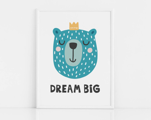Kolorowy plakat z misiem do pokoju dziecka- DREAM BIG