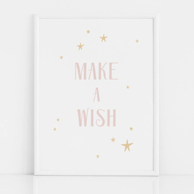 Plakat do pokoju dziewczynki z różowym napisem-MAKE A WISH