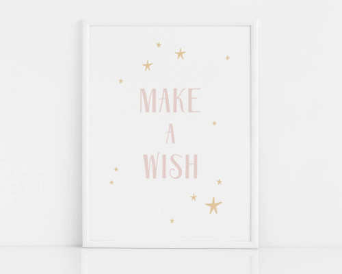 Plakat do pokoju dziewczynki z różowym napisem-MAKE A WISH