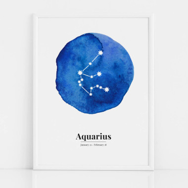 Biało-niebieski plakat ze znakiem zodiaku WODNIK / AQUARIUS