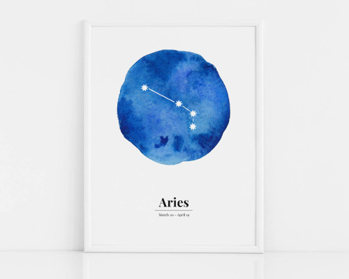 Biało-niebieski plakat dla dziecka ze znakiem zodiaku-Baran