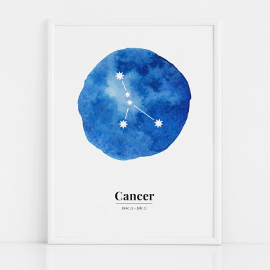 Biało-niebieski plakat ze znakiem zodiaku RAK / CANCER