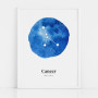 Biało-niebieski plakat ze znakiem zodiaku RAK / CANCER