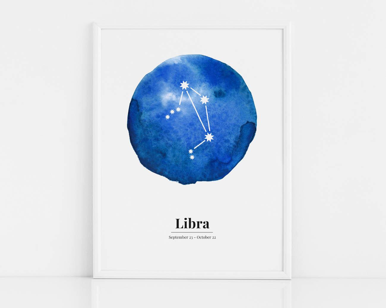 Biało-niebieski plakat ze znakiem zodiaku WAGA / LIBRA