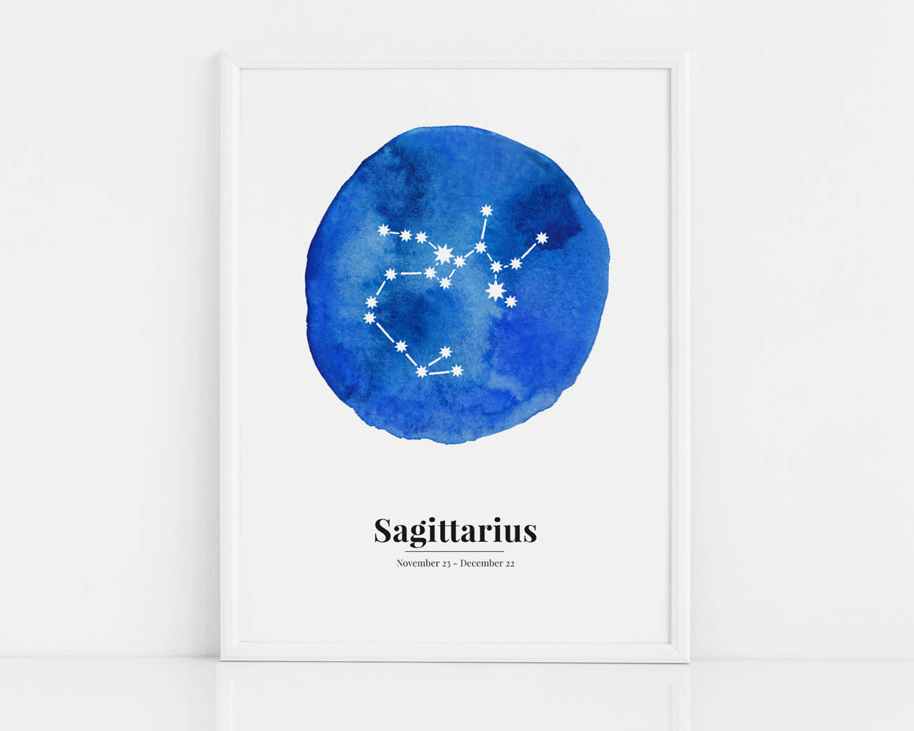Biało-niebieski plakat ze znakiem zodiaku STRZELEC / SAGITTARIUS