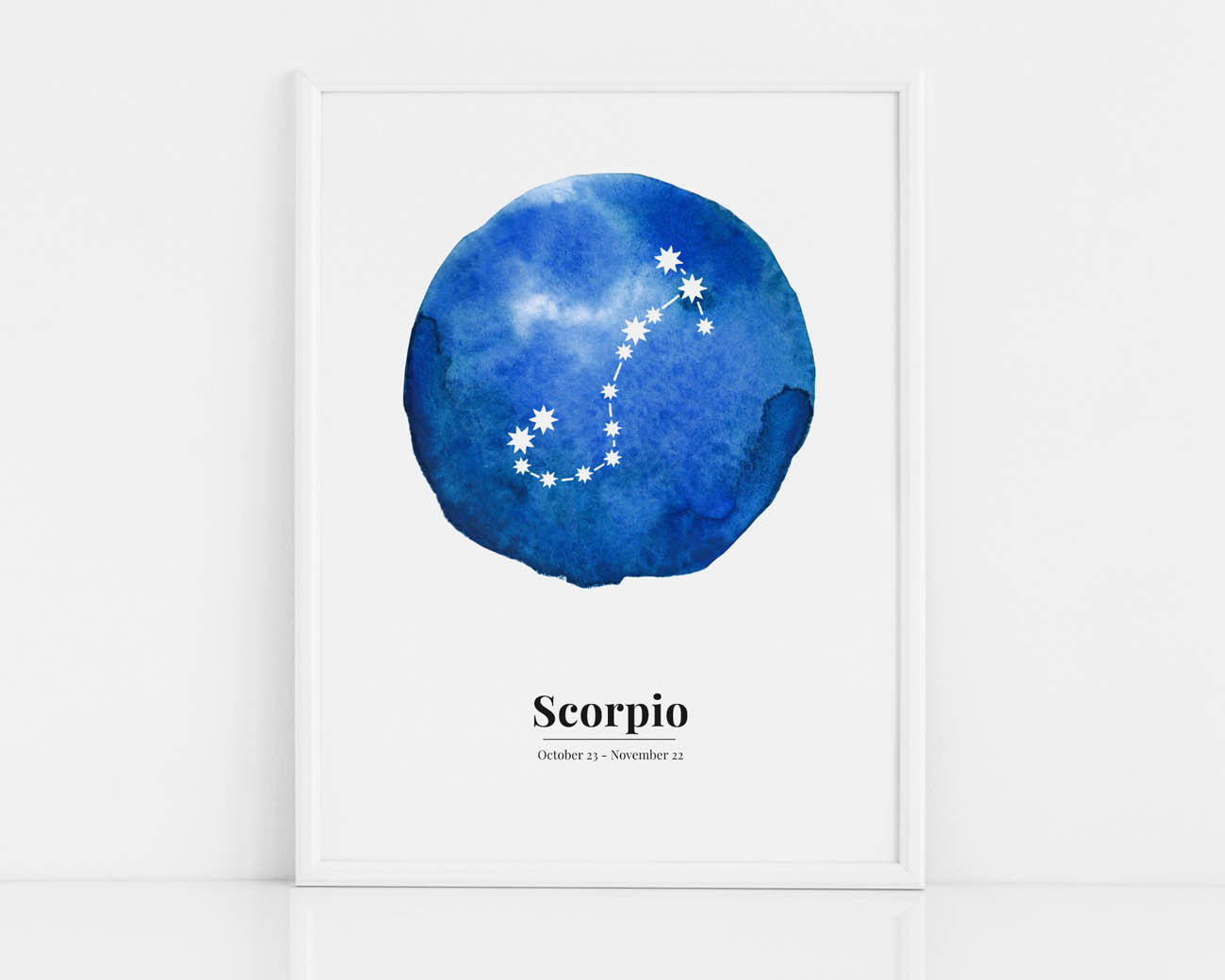 Biało-niebieski plakat ze znakiem zodiaku SKORPION / SCORPIO