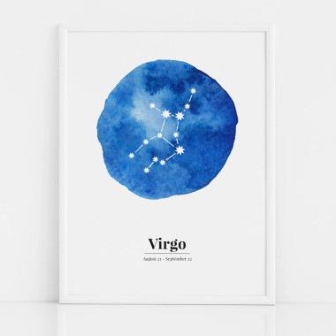 Biało-niebieski plakat ze znakiem zodiaku PANNA / VIRGO