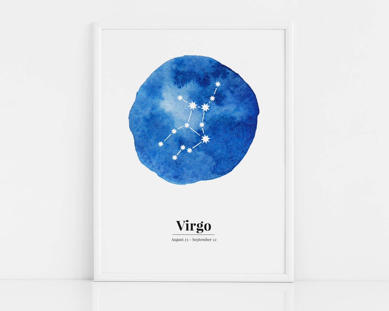 Biało-niebieski plakat ze znakiem zodiaku PANNA / VIRGO