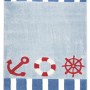 Dywan do pokoju dziecka w stylu marynarskim. Niebiesko-biało-czerwny dywan z kotwicami i kołem ratunkowym