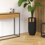 Minimalistyczna, nowoczesna konsola SKINNY XL w kolorze czarnym z szeroką drewnianą dębową szufladą