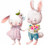 Bezpieczna naklejka na ścianę do pokoju dziecka-2 zakochane króliczki trzymające się za ręce