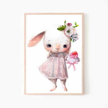 Obrazek na ścianę do pokoju dziecka ze słodkim króliczkiem