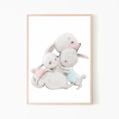 Obrazek na ścianę do pokoju dziecka z rodzinką króliczków