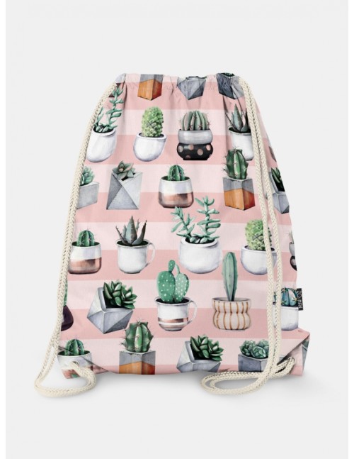 Oryginalny i bardzo praktyczny worek-plecak z modnym printem.Kaktusy. Prezent dla nastolatki.
