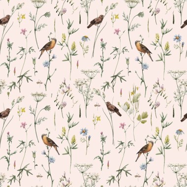 Meadow with birds Pastel Tapeta