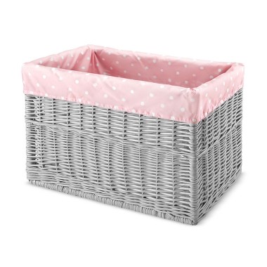 Kosz wiklinowy szary z wszywką Pink Dots (2)