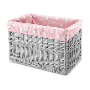 Kosz wiklinowy szary z wszywką Pink Stars