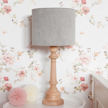 Oryginalna lampa stojąca VELVET GREY do wyboru z białą lub z olejowaną podstawką I SZARYM AKSAMITNYM ABAŻUREM.