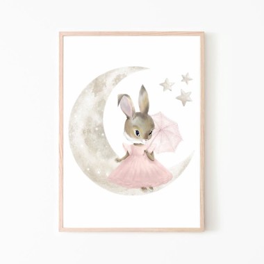 Plakat obrazek króliczek księżyc gwiazdki