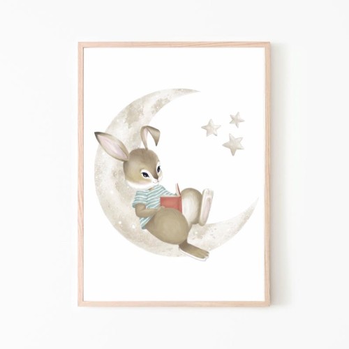 Plakat obrazek królik księżyc gwiazdki