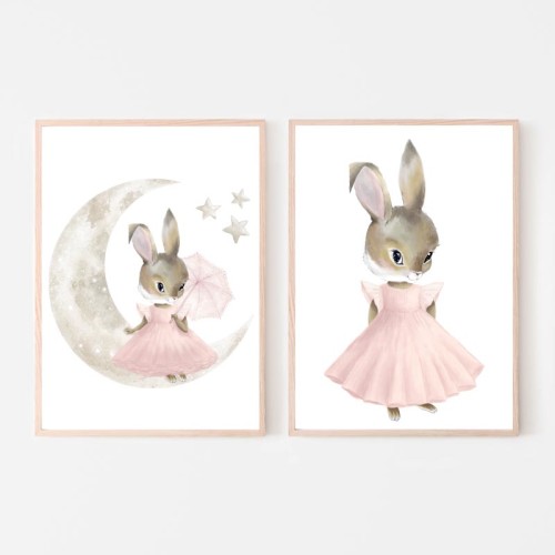 Plakat obrazek króliczek księżyc gwiazdki